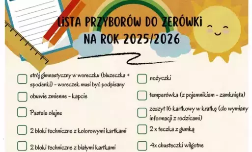 Lista przyborów do zerówki na rok 2025/2026